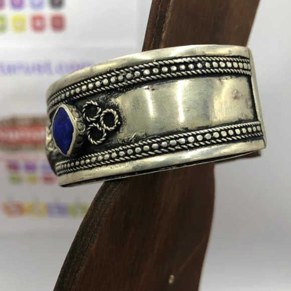 Single Vintage Kuchi Cuff Bracelet: Tribal Turquoise & Lapis Boho Jewelry - Picture 5 of 8